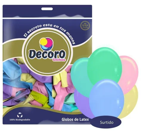  DECORO GLOBOS 12"X100 PZAS SURTIDO MACARRON