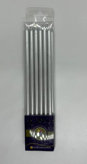 VELAS PALITO LARGA DELGADA  DECORO 15CM ALTO DORADO PLATEADO